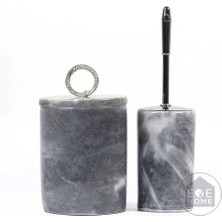 Ege Gross Dekoratif Gri Mermer Banyo Seti 2 Li Gümüş Aksesuarlı Tasarım Set\mermer Çöp Kovası &wc Fırça Takımı