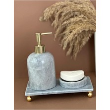 Ege Gross Dekoratif Doğal Grı Mermer Aksesuar Detaylı 3 Lü Mermer Banyo Seti /mermer Banyo Takımı