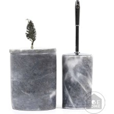 Ege Gross Dekoratif Gri Mermer Banyo Seti 2 Li Gümüş Aksesuarlı Tasarım Set\mermer Çöp Kovası &wc Fırça Takımı