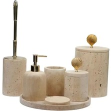 Ege Gross Dekoratif Traverten Mermer Banyo Seti Takımı 7 Li Pirinç Aksesuar Detaylı Tasarım Set