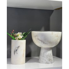 Ege Gross 2limermer Kase Seti/dekoratıf Mermer Halka Aksesuar Detaylı Ayaklı Kase &uzun Vazo