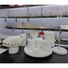 Ege Gross Veronica White Silver- Doğal Beyaz Mermer Banyo Seti | 9 Parça |