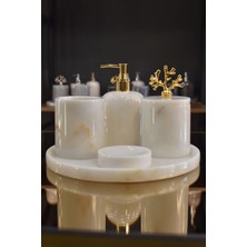 Ege Gross Palermo Beyaz 5'li Mermer Banyo Seti Gold Dekorlu