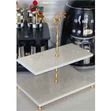 Ege Gross Dekoratif 2 Katlı Doğal Mermer Standı Pastalık Gold Geyik Detaylı