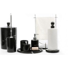 Ege Gross Dekoratif Sıyah Mermer Gumus Krıstal Detaylı 9 Lu Banyo Seti Takımı