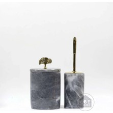 Ege Gross Dekoratif Gri Mermer Banyo Seti 2 Li Gold Aksesuarlı Tasarım Set\mermer Çöp Kovası &wc Fırça Takımı