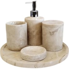 Ege Gross Dekoratif Bej Mermer Gümüş Detaylı 5 Li Banyo Seti Takımı