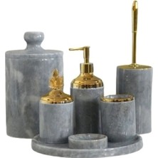 Ege Gross Dekoratif Gri Mermer Gold Yaprak Detaylı 7 Li Banyo Seti Takımı