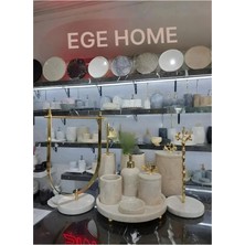 Ege Gross Elizya- Doğal Bej Mermer Banyo Seti | 9 Parça |gold