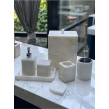Ege Gross Dekoratif Beyaz Mermer Düz Kare Sılver Detaylı 7 Li Banyo Seti Takımı