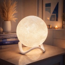 Basart 3D Tasarım Ay Küre Gece Lambası -Premium Dekoratif Mood Aydınlatma - Özel Dalga Standlı Masa Lambası