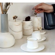 Ege Gross Dekoratif Beyaz Mermer Ginko 3 Lü Baharatlık Şekerlik Kavanoz Seti