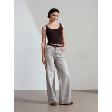 Dilvin 72288 %100 Pamuk Kemerli Wide Leg Jean-Gri