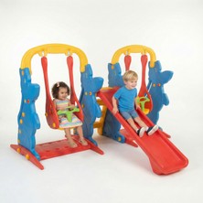 Bahçe Oyuncak Çift Salıncaklı Kaydıraklı Oyun Parkı Anaokulu Kreş Tipi 3'lü Set Devrilmez Taban