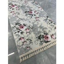 Dinarsu Halı Dinarsu Embos Halı Elina Gri Kaymaz Taban Yolluk Makinede Yıkanabilir Halı Krem Düğüm Saçaklı