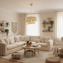 Elizim Home Lighting Hasır Görünümlü 2 Katlı Abajur Sarkıt Avize