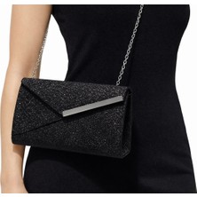 Mg Şampanya Simli Abiye Clutch Çanta – Zincir Askılı Gold Detaylı