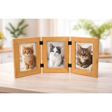 YaDe Ahşap Ahşap Fotoğraf Çerçevesi Masaüstü 3'lü Anı Çerçevesi 10X15 Ebatında Kayın Ağacı