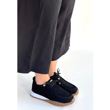 Alfaze Siyah Süet Ortopedik Bağcıklı Spor Ayakkabı Topuk Boyu 3 cm