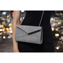 Mg Şampanya Simli Abiye Clutch Çanta – Zincir Askılı Gold Detaylı