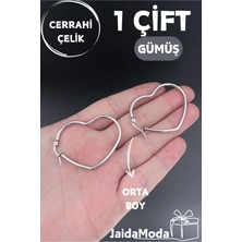 Jaida Moda Gümüş Kalp Model Çelik Halka Küpe