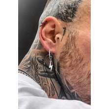 Jaida Moda Unisex Gümüş Sıkıştırma Şimşek Figür Sallantılı Deliksiz Çelik Halka Küpe