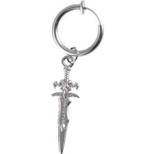 Jaida Moda Unisex Gri Sıkıştırmalı Kılıç Figür Sallantılı Fake Halka Küpe