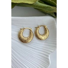 Jaida Moda Kadın Yassı Model Çizgili Çelik Halka Küpe