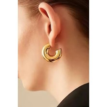 Jaida Moda Kadın Gold Boru Model Çelik Halka Küpe