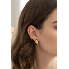 Jaida Moda Kadın Gold Paslanmaz Çelik Kalın Boru Halka Küpe 12 mm