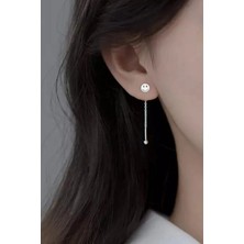 Jaida Moda Unisex Gümüş Gülen Yüz Figürlü Zincir Sallantılı Çelik Küpe