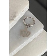 Jaida Moda Unisex Gümüş Renk Taç Figür Sallantılı Çelik Halka Küpe