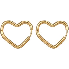 Jaida Moda Kadın Gold Kalp Figürlü Çelik Halka Küpe