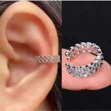 Jaida Moda Unisex Sıkıştırma Deliksiz Çift Sıra Daire Model Çelik Kıkırdak Küpe Ear Cuff