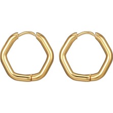 Jaida Moda Unisex Gold Geometrik Şekilli Çelik Halka Küpe
