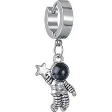 Jaida Moda Unisex 316L Çelik Gümüş Renk Sallantılı Astronot Halka Küpe