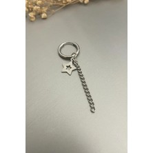 Jaida Moda Unisex Gümüş Sallantılı Yıldız Figürlü Çelik Halka Küpe