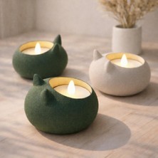 Basart Modern Tasarım 3'lü Tealight Seti: Mat Dokulu Kedi