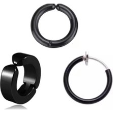 Jaida Moda Unisex Siyah 3 Adet Set Deliksiz Sıkıştırmalı Çelik Halka Küpe