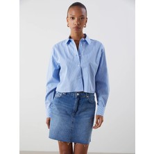 Lc Waikiki Yeni Sezon Çizgili Crop Kadın Gömlek