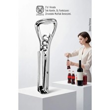 Creatividad Solutions 3’ü 1 Arada Profesyonel Çelik Tirbüşon: Lüks Şişe ve Kavanoz Açacağı Kombine Set 722744