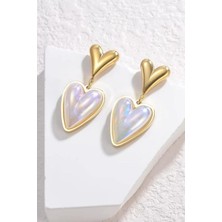 Jaida Moda Kadın Gold Inci Kalp Figür Çelik Çivi Küpe