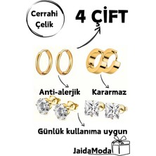 Jaida Moda Unisex Cerrahi Çelik 4 Çift Küpe Seti