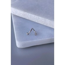 Jaida Moda Unisex Gümüş Spiral Iki Topu Taşlı Kıvrımlı Çelik Kıkırdak ve Lobe Küpe