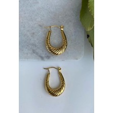 Jaida Moda Kadın Oval Tırtıklı Model Çelik Halka Küpe