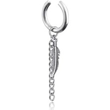 Jaida Moda Unisex 316L Cerrahi Çelik Sallantılı Zincir ve Tüy Figürlü Deliksiz Fake Halka Küpe