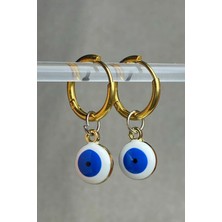 Jaida Moda Kadın Gold Paslanmaz Çelik Uzun Nazar Boncuğu Desenli Charmlı Sallantılı Halka Küpe