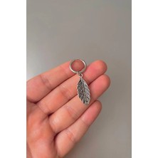 Jaida Moda Unisex Gümüş Büyük Tüy Figürlü Sallantılı Çelik Halka Küpe