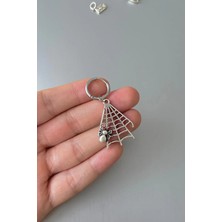 Jaida Moda Unisex Gümüş Cadılar Bayramı Örümcek Ağı Figür Sallantılı Çelik Halka Küpe