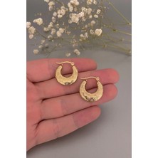 Jaida Moda Kadın Gold Yassı Model Çizgili Çelik Halka Küpe